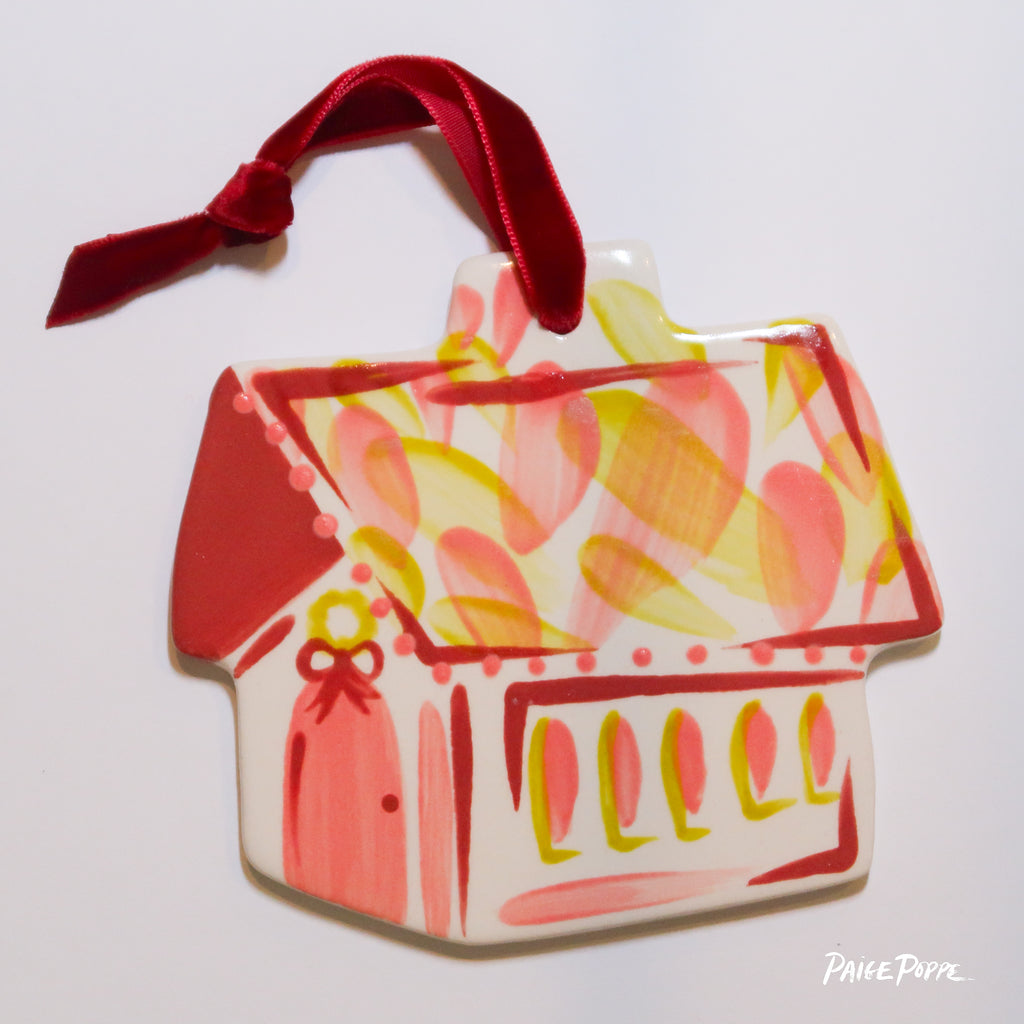 "Cheerful Cabin" Handpainted Ceramic Ornament