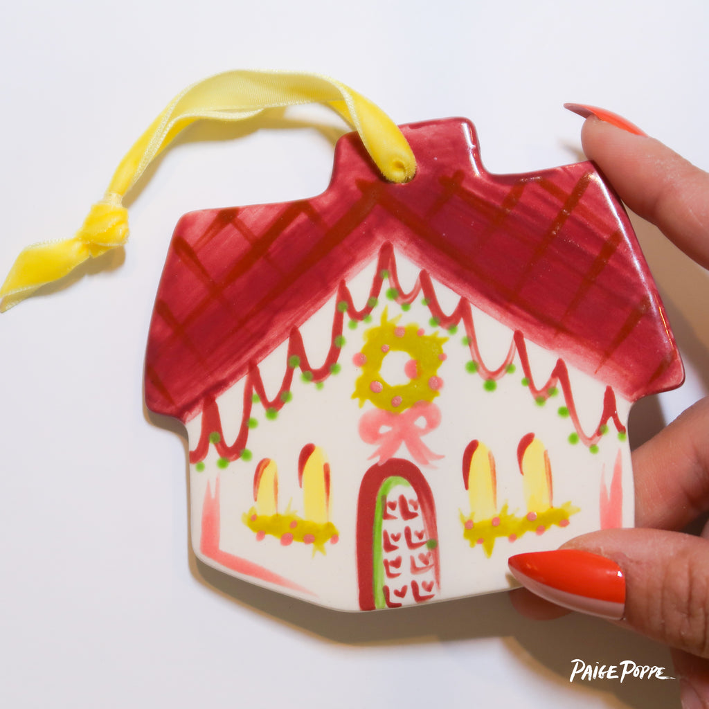 "Cheerful Chateau" Handpainted Ceramic Ornament