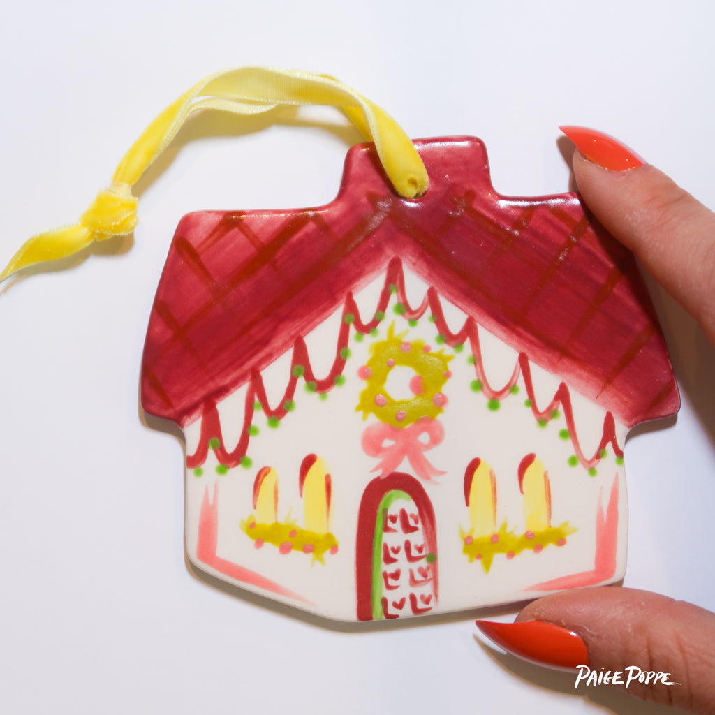 "Cheerful Chateau" Handpainted Ceramic Ornament