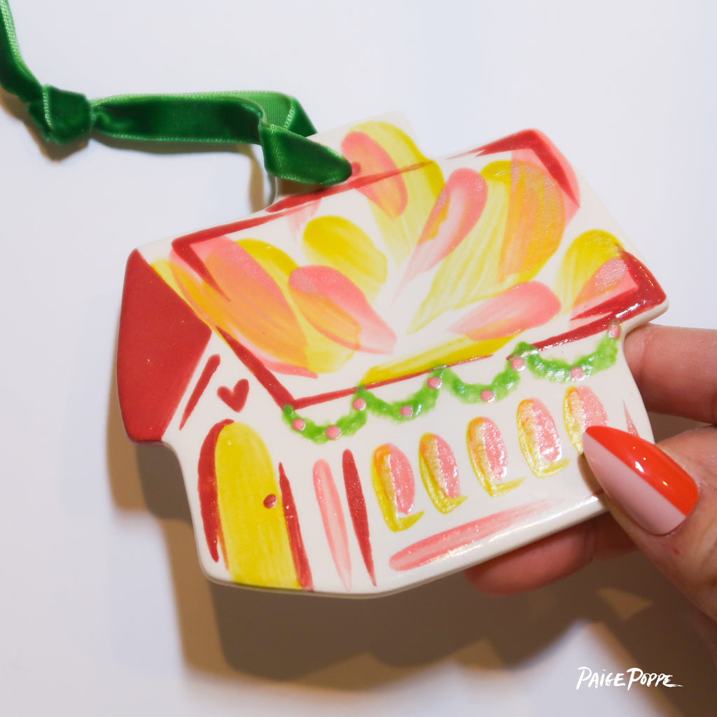 "Brushed with Garland" Handpainted Ceramic Ornament