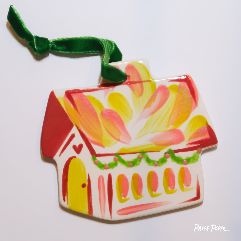 "Brushed with Garland" Handpainted Ceramic Ornament