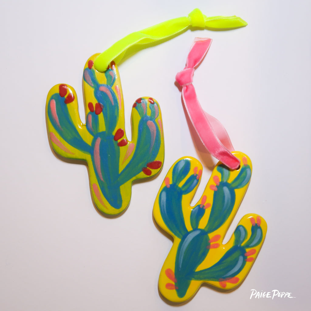 "Neon Prickly" Handpainted Ceramic Ornament