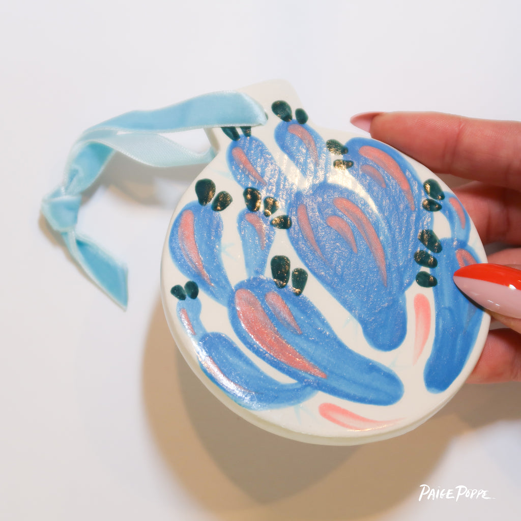 "Blue Suede" Handpainted Ceramic Ornament