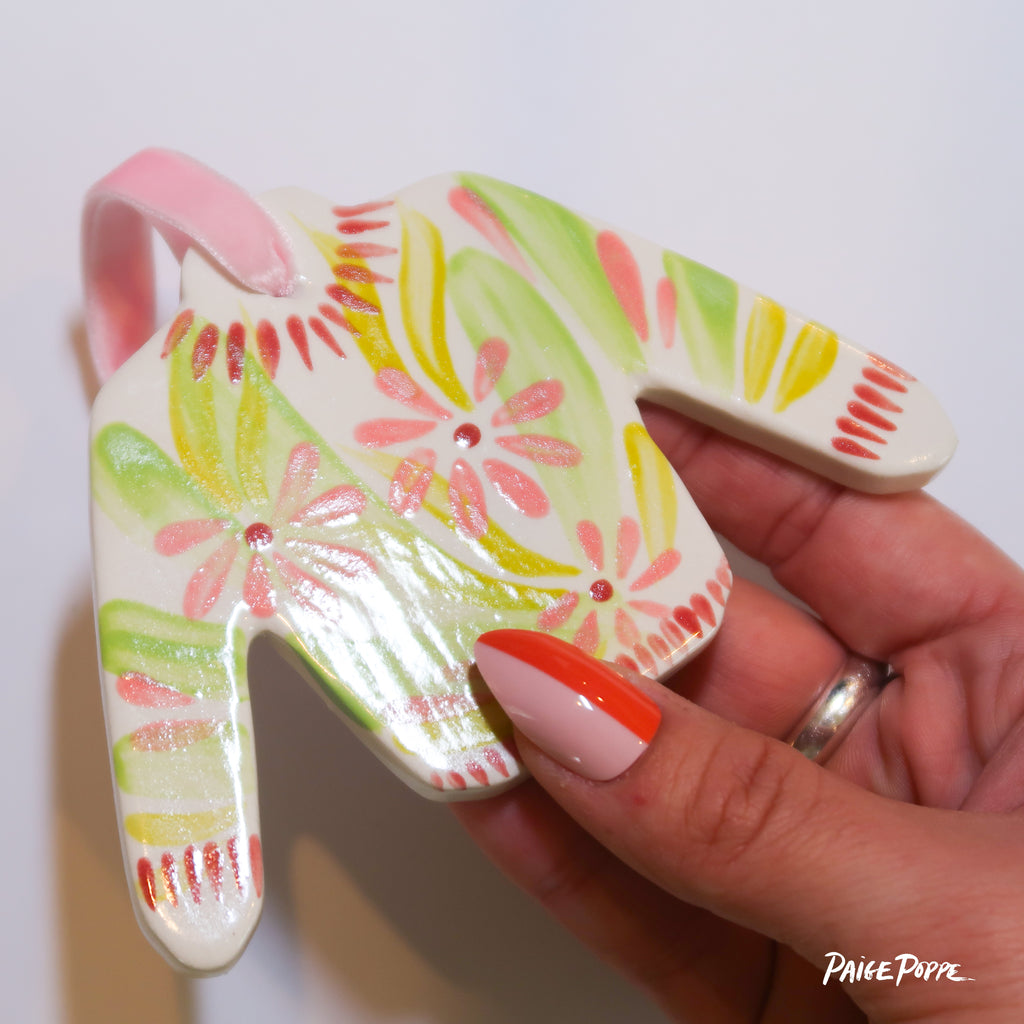 "Petal Pullover" Handpainted Ceramic Ornament