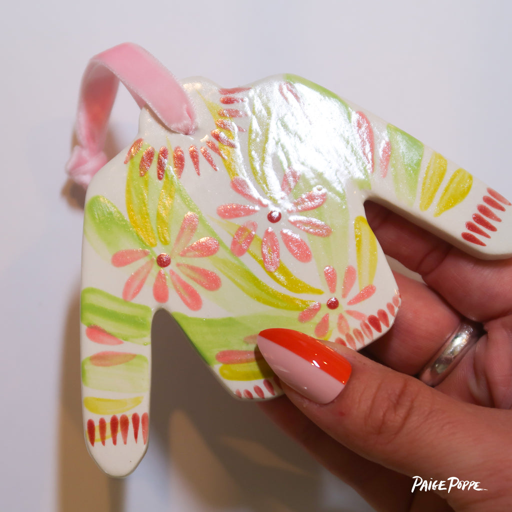 "Petal Pullover" Handpainted Ceramic Ornament