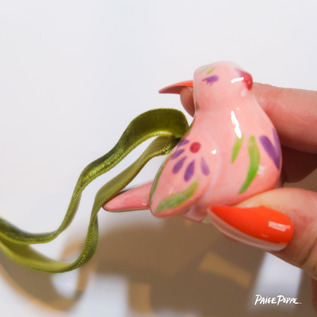 "Botanical Bird" Handpainted Ceramic Ornament