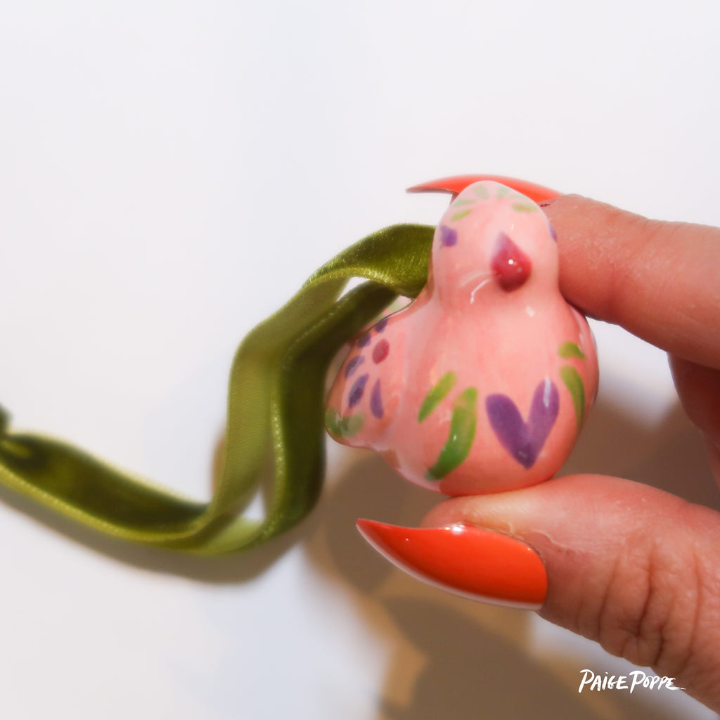 "Botanical Bird" Handpainted Ceramic Ornament