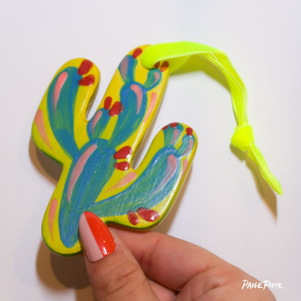 "Neon Prickly" Handpainted Ceramic Ornament