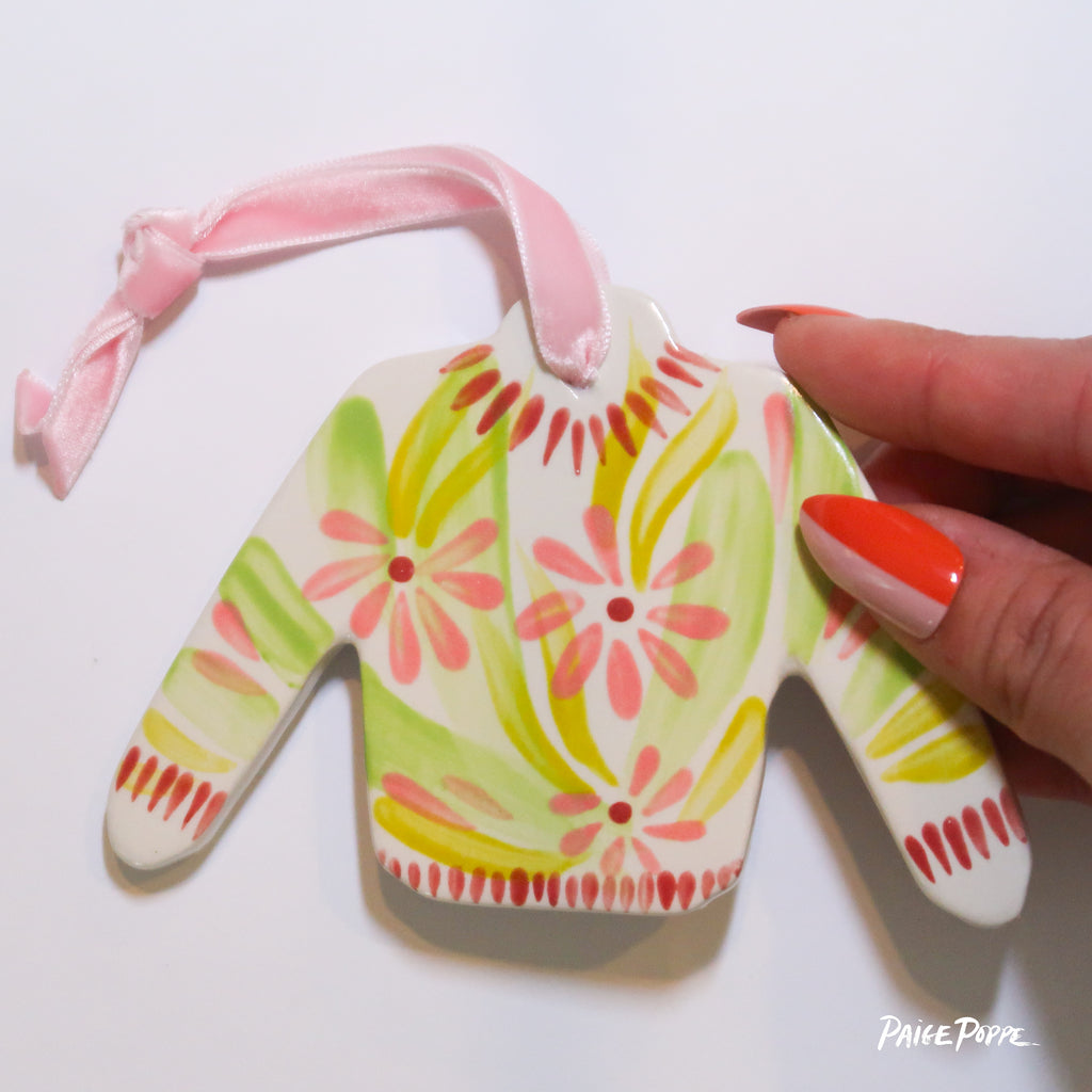 "Petal Pullover" Handpainted Ceramic Ornament