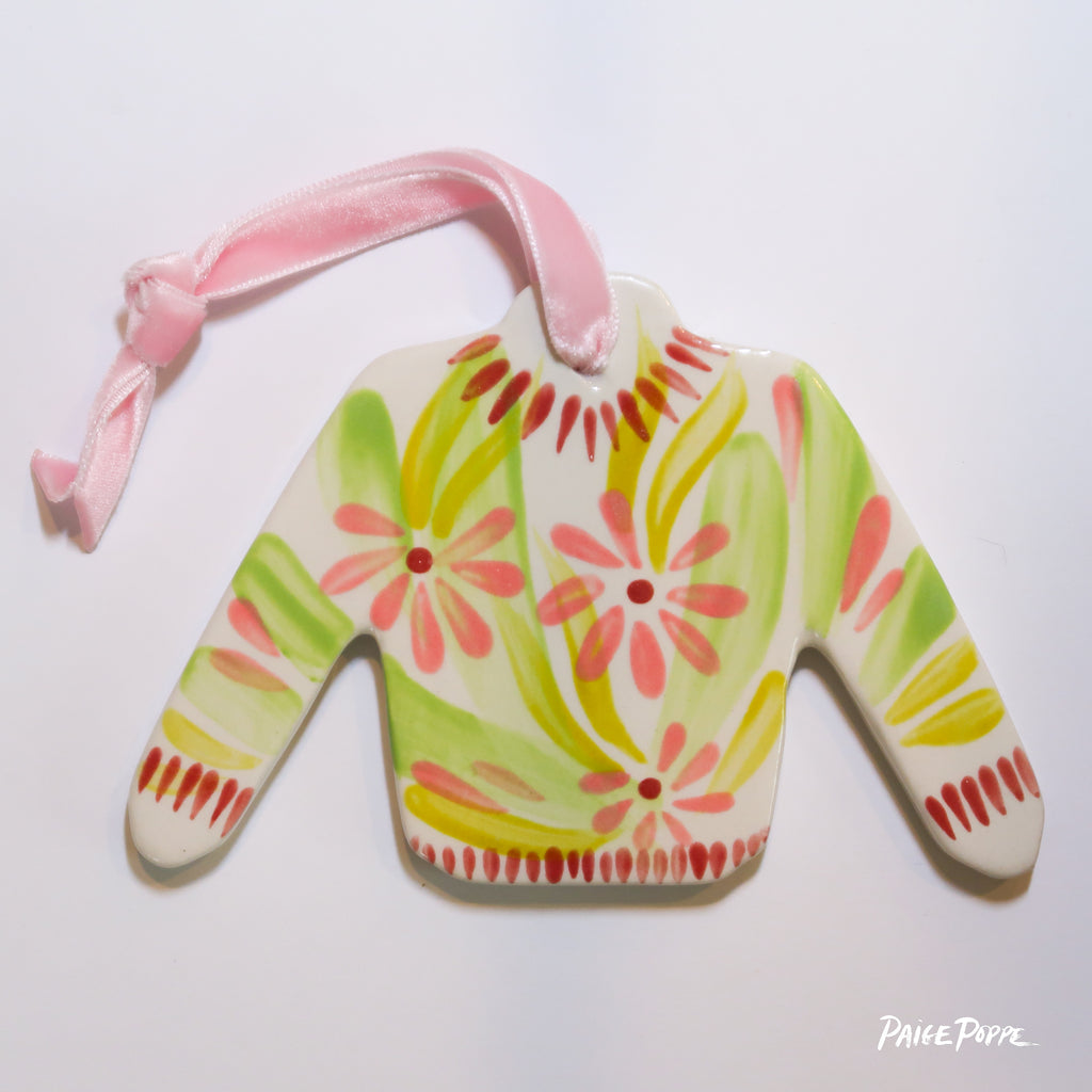 "Petal Pullover" Handpainted Ceramic Ornament