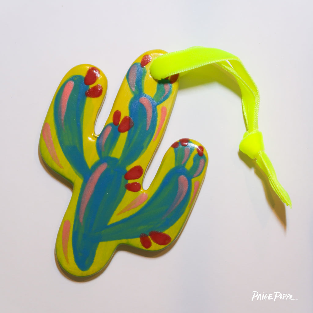 "Neon Prickly" Handpainted Ceramic Ornament