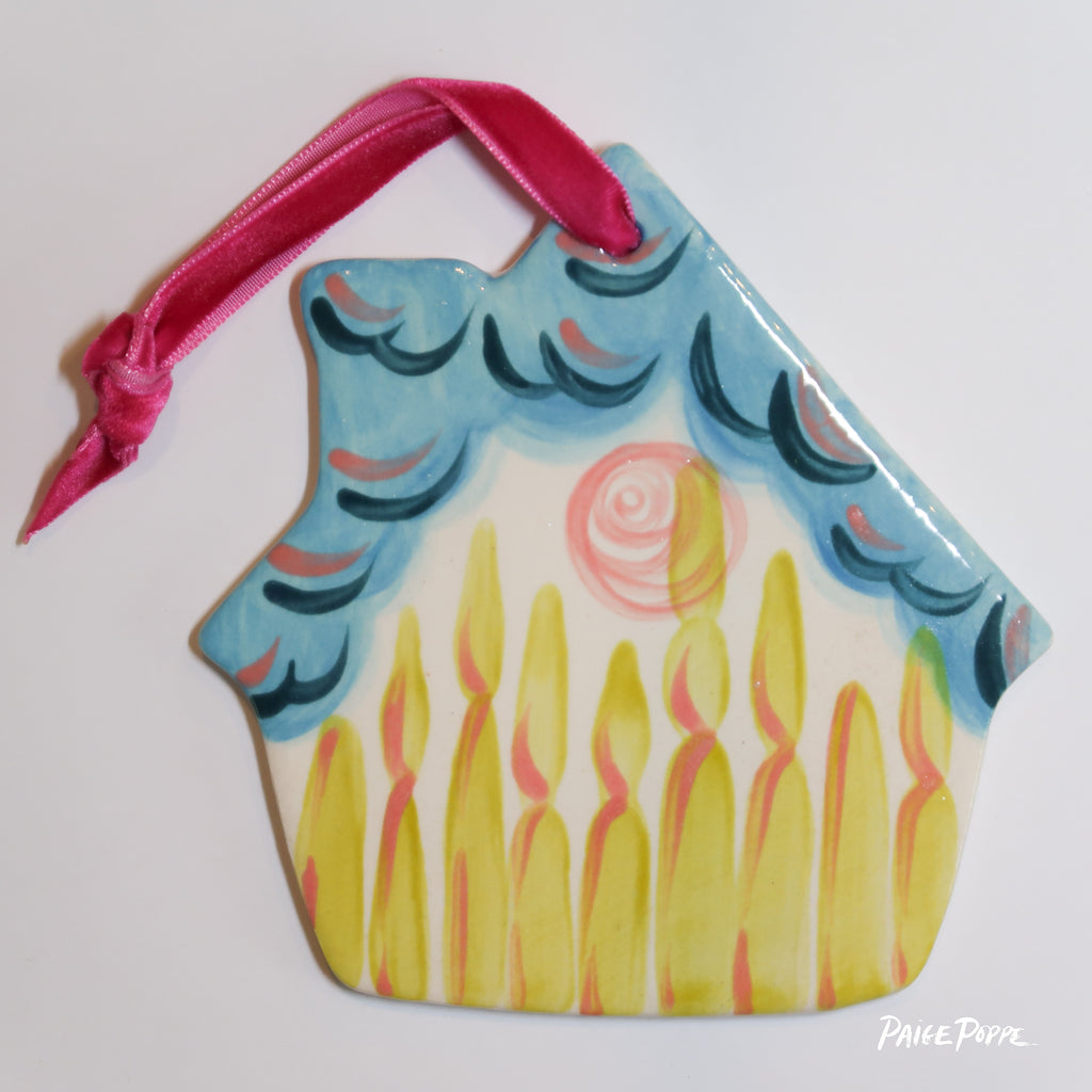 "Cabin in the Clouds" Handpainted Ceramic Ornament