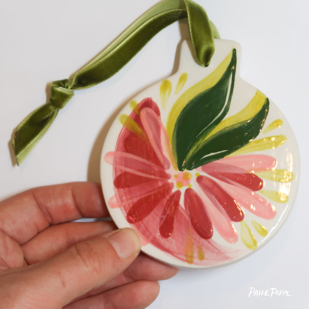 IMPERFECT "Festive Flora" Handpainted Ceramic Ornament