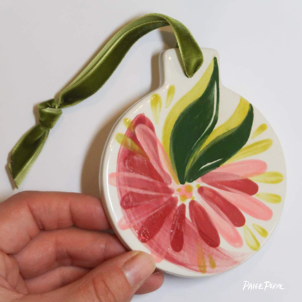 IMPERFECT "Festive Flora" Handpainted Ceramic Ornament