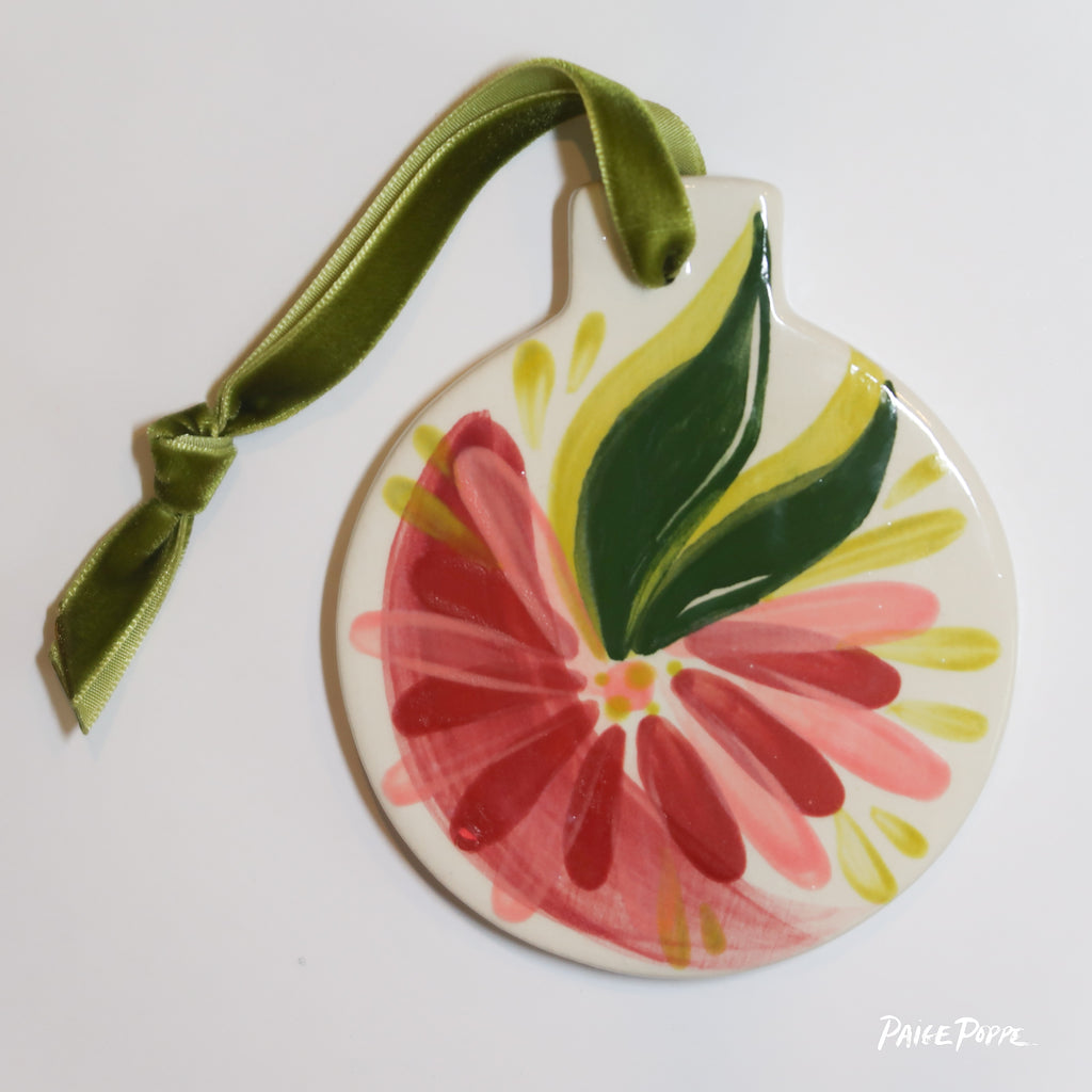 IMPERFECT "Festive Flora" Handpainted Ceramic Ornament