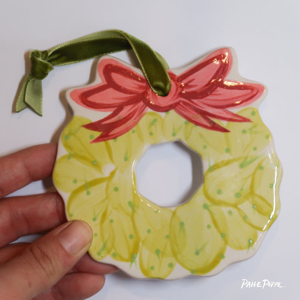 "Cacti Wreath" Handpainted Ceramic Ornament