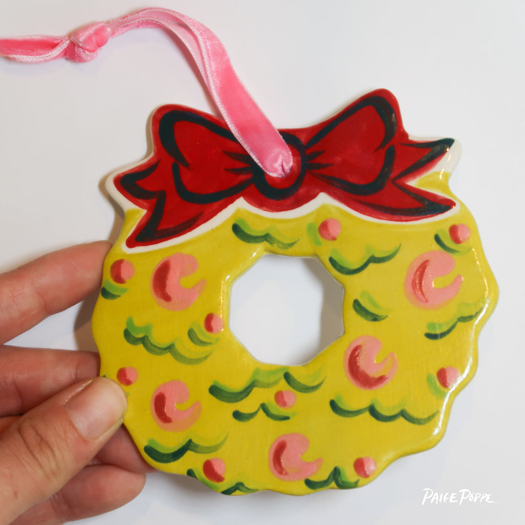 "Jingle Wreath" Handpainted Ceramic Ornament