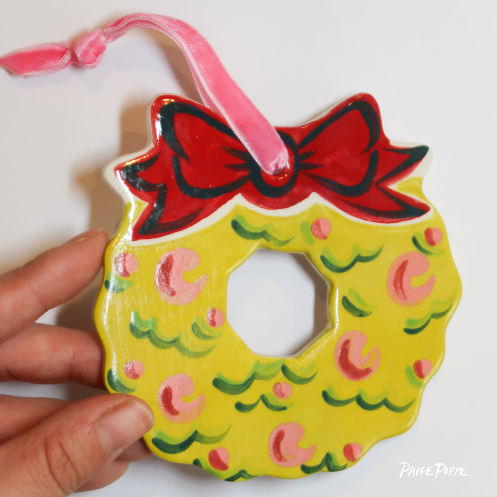 "Jingle Wreath" Handpainted Ceramic Ornament