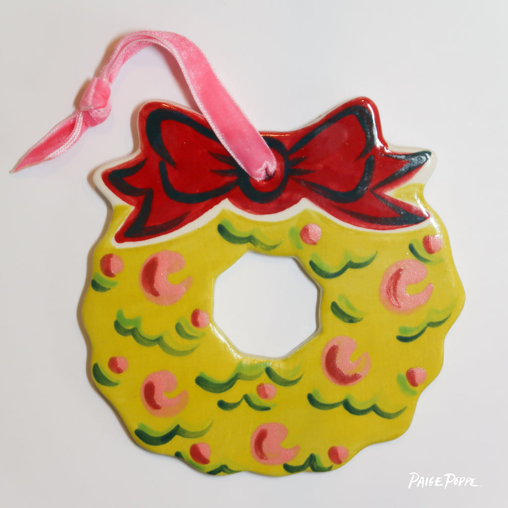 "Jingle Wreath" Handpainted Ceramic Ornament