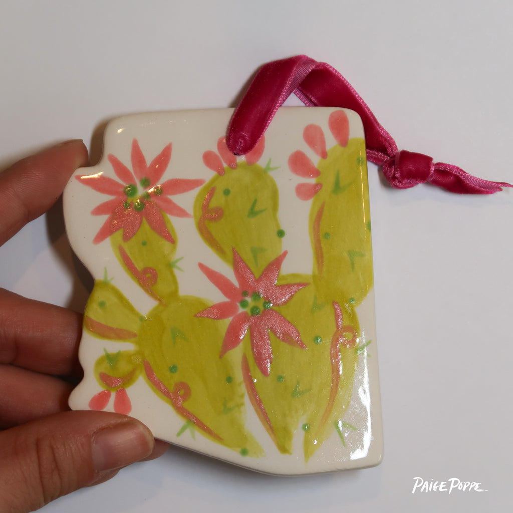 "Poinsetta Prickly" Handpainted Ceramic Ornament