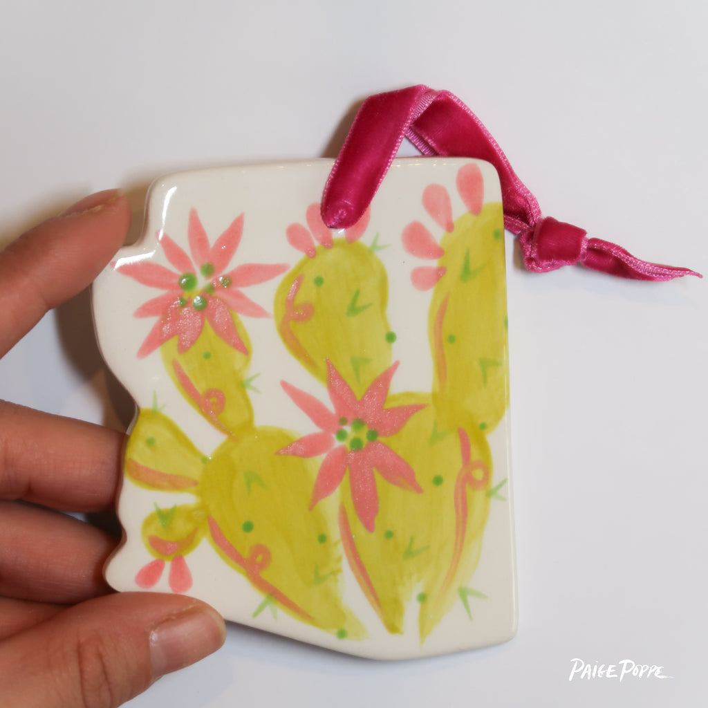 "Poinsetta Prickly" Handpainted Ceramic Ornament