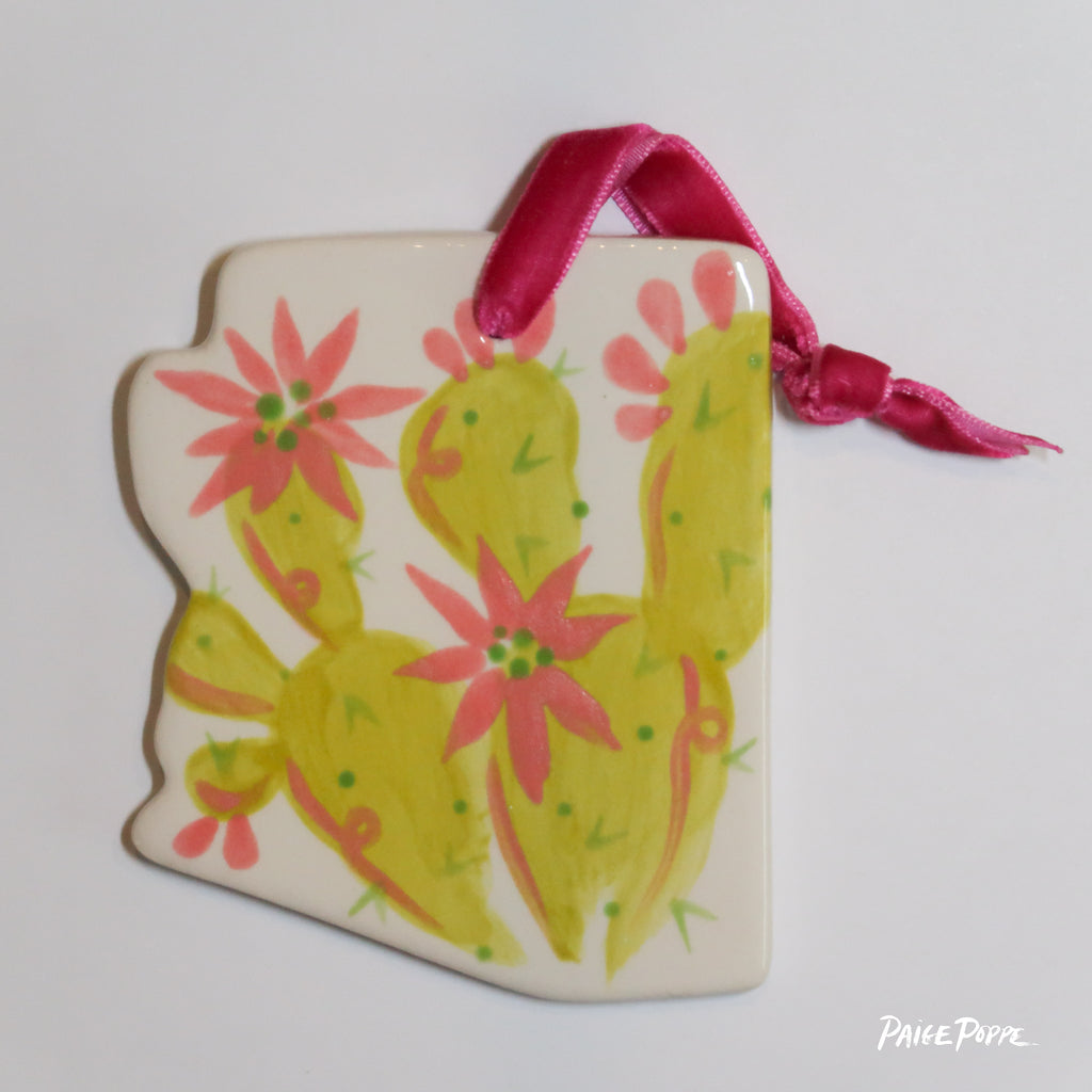 "Poinsetta Prickly" Handpainted Ceramic Ornament