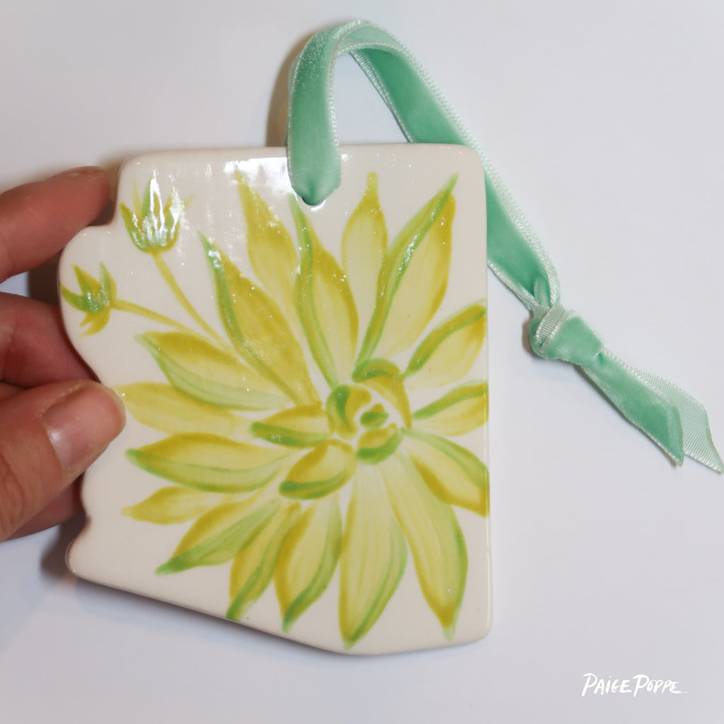 "Succulent State" Handpainted Ceramic Ornament