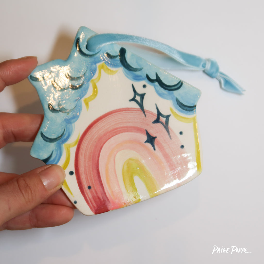 "Rainglow Bright" Handpainted Ceramic Ornament