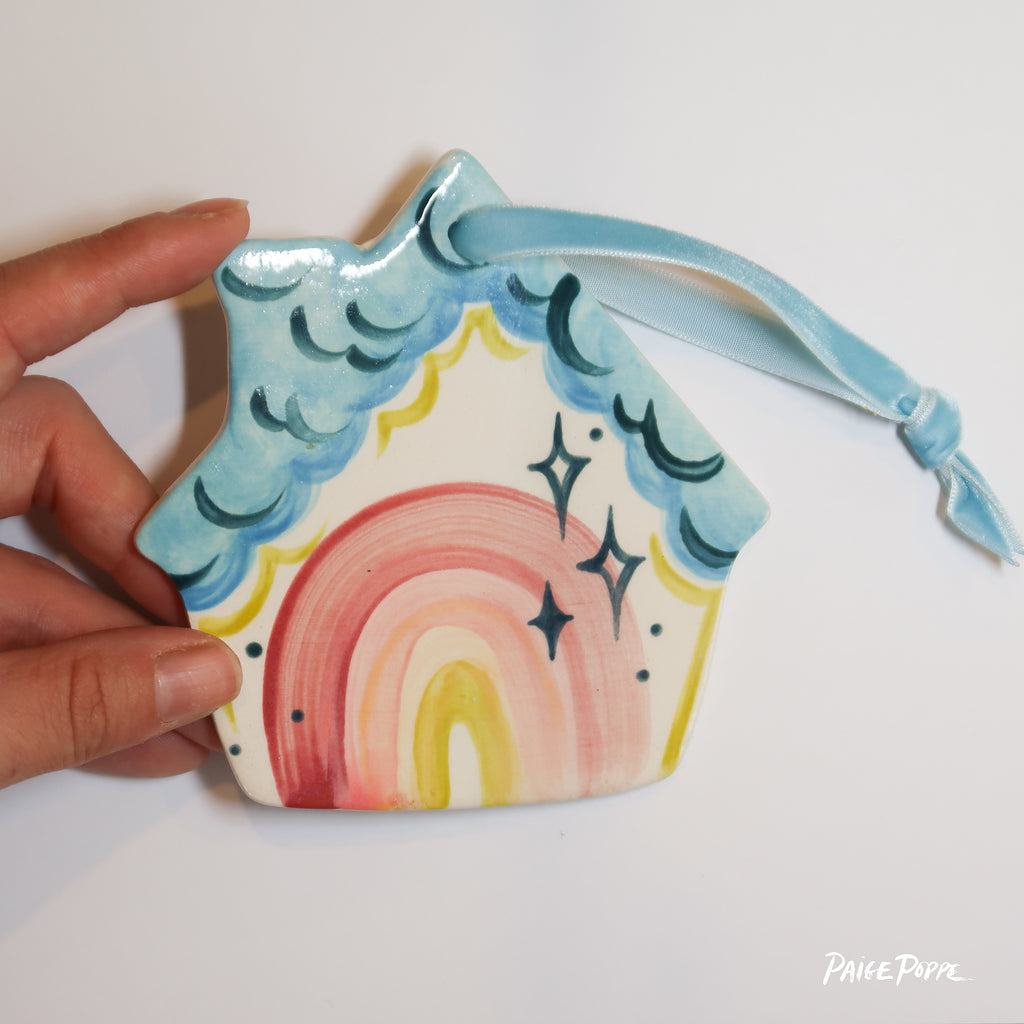 "Rainglow Bright" Handpainted Ceramic Ornament