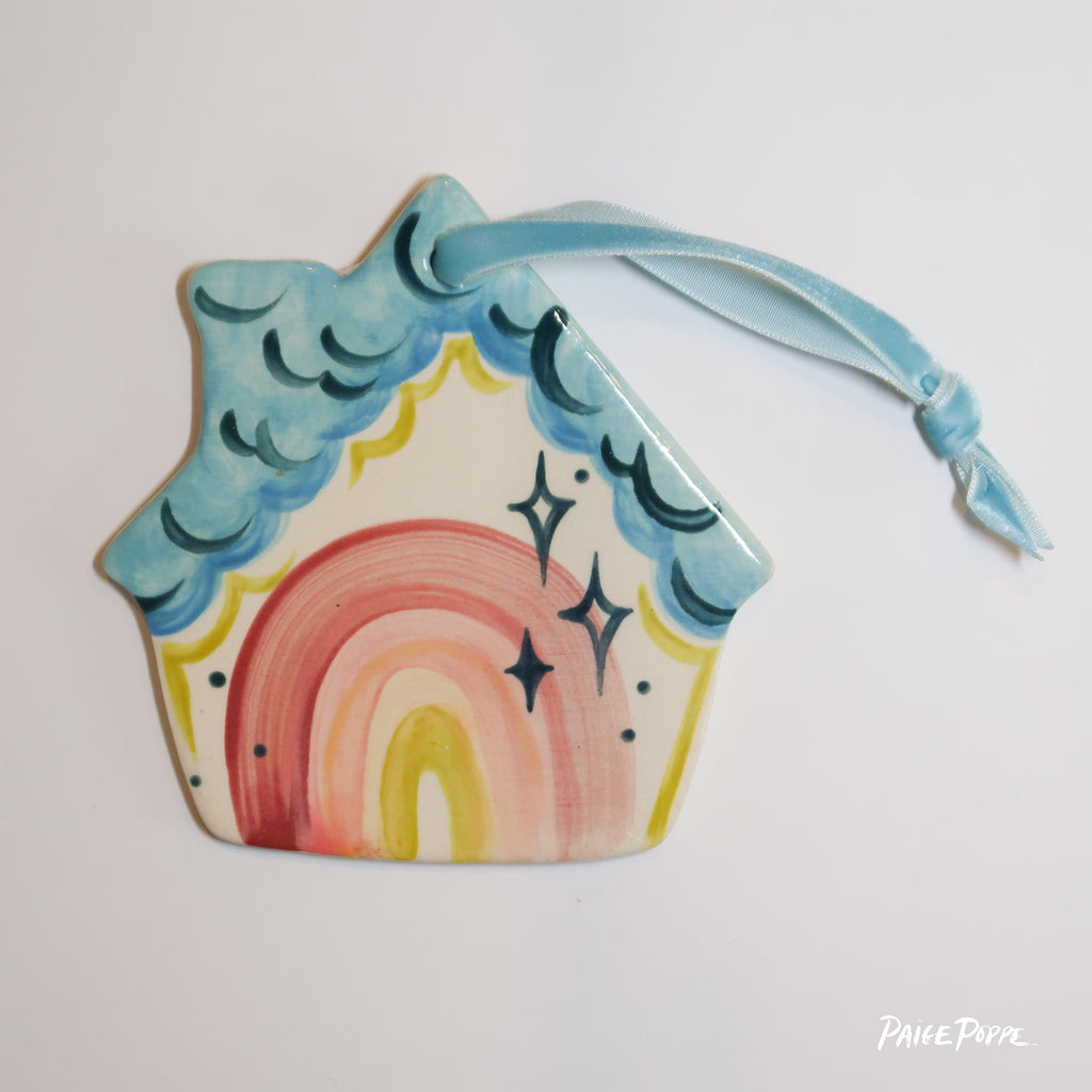 "Rainglow Bright" Handpainted Ceramic Ornament