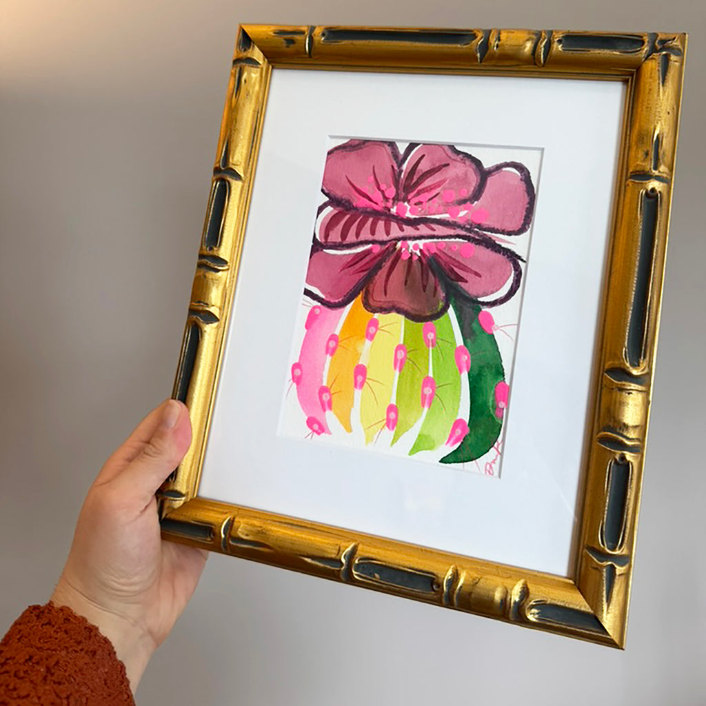 "Purple Petaled Prickly" Framed Original Watercolor on Paper