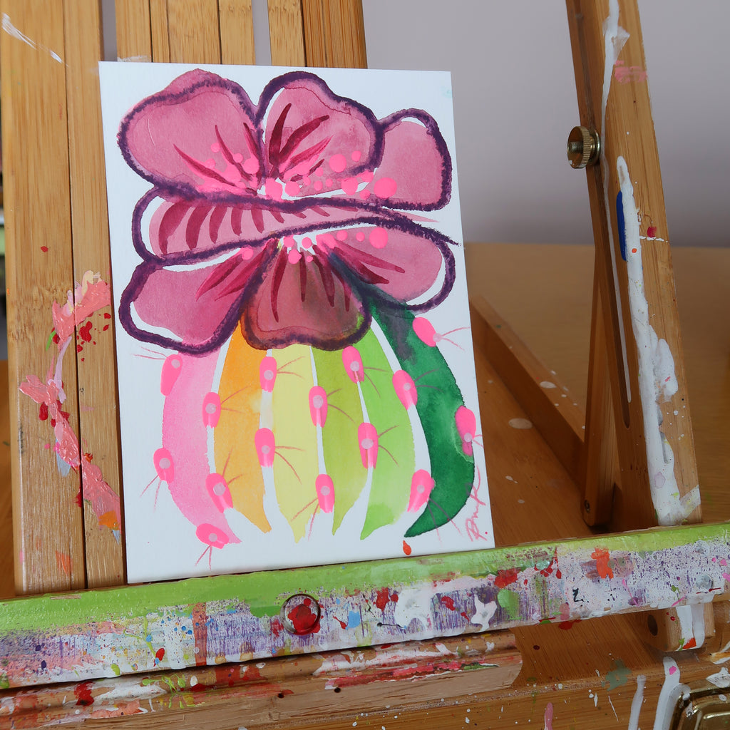 "Purple Petaled Prickly" Framed Original Watercolor on Paper