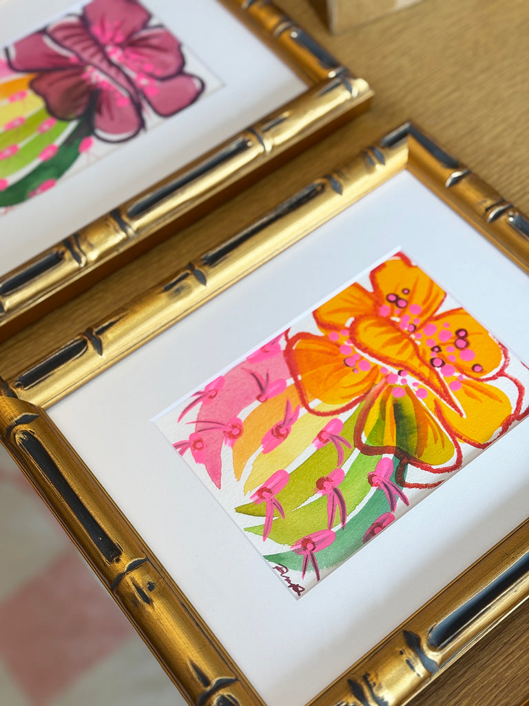 "Purple Petaled Prickly" Framed Original Watercolor on Paper