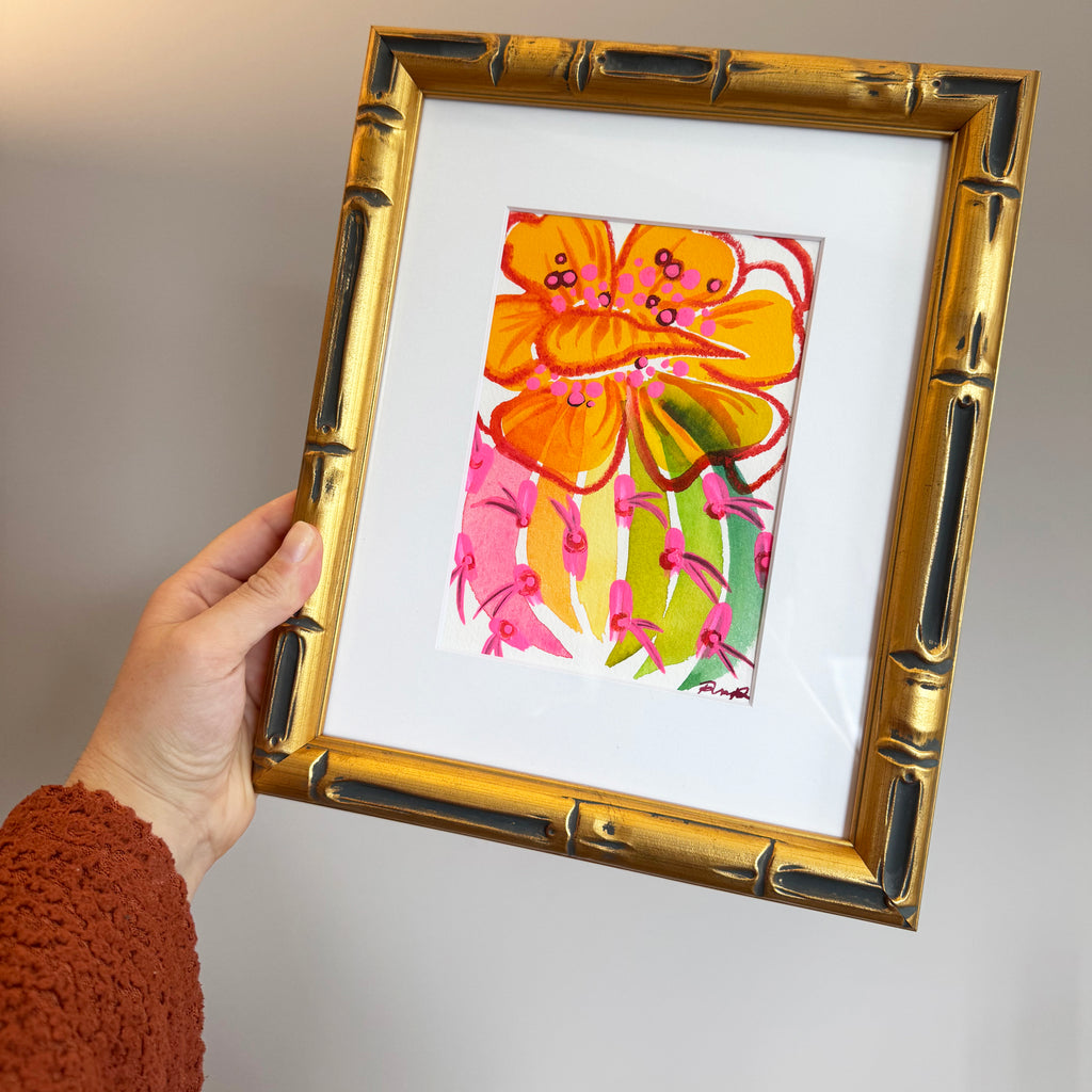 "Sun Petaled Prickly" Framed Original Watercolor on Paper