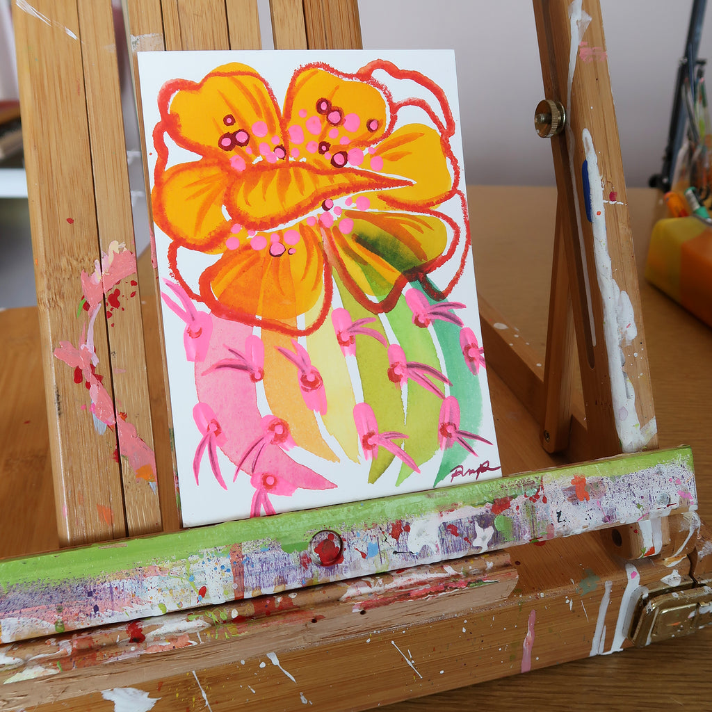 "Sun Petaled Prickly" Framed Original Watercolor on Paper