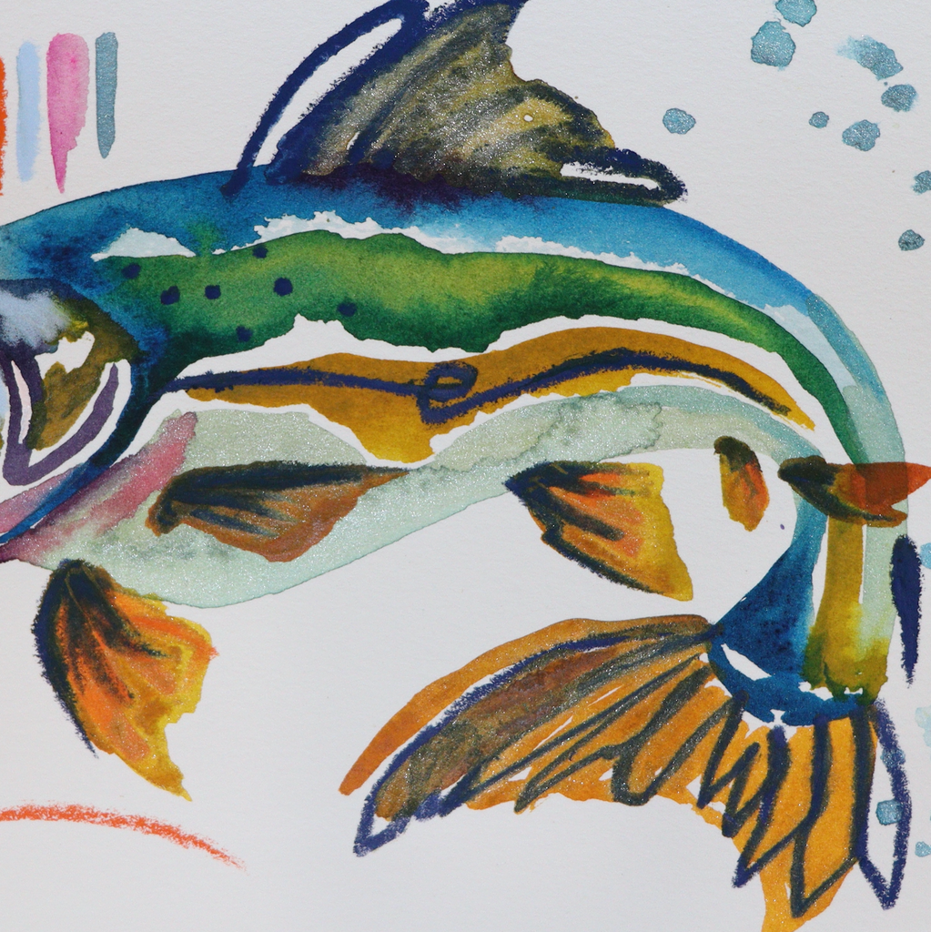 "Trout Tango" Original Watercolor on Paper