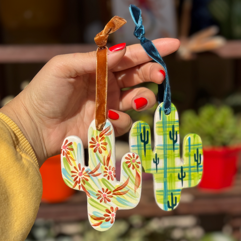 "Plaid and Prickly" Handpainted Ceramic Ornament