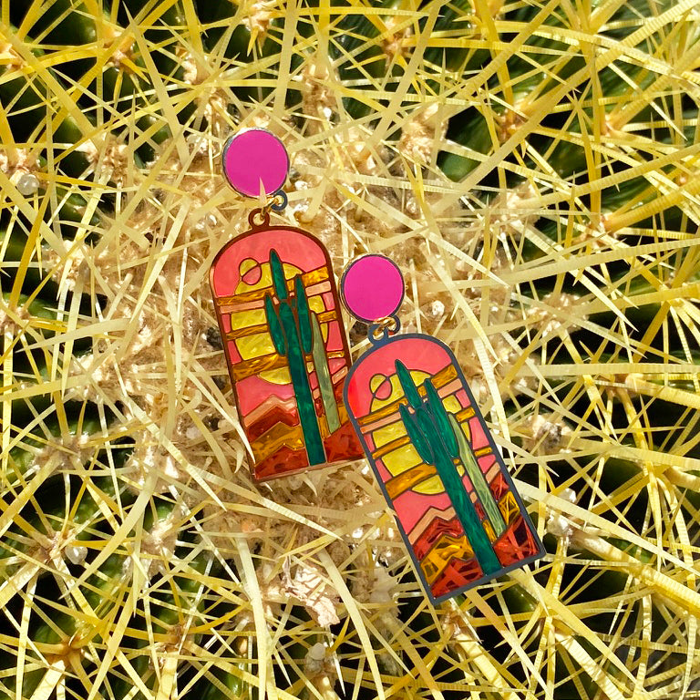 "Stained Glass Saguaro" Earrings