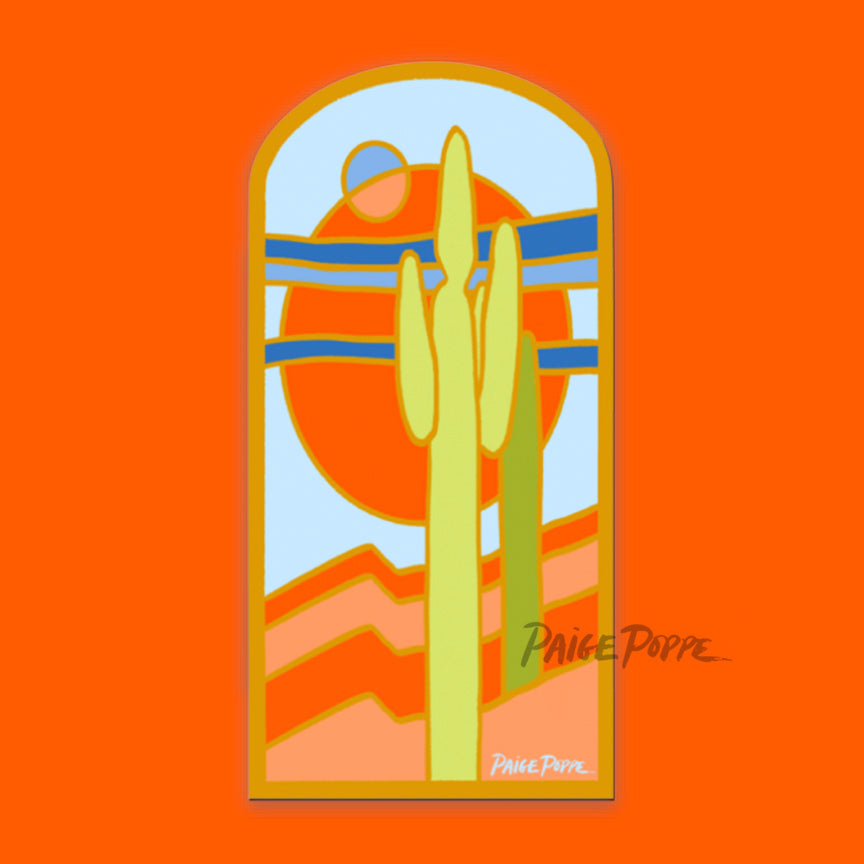 "Stained Glass Saguaro" Sticker in Blue