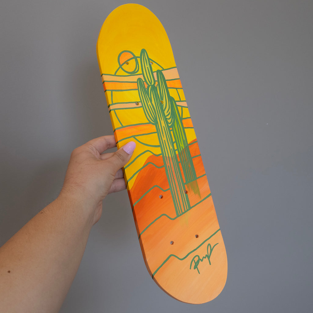 "Stained Glass Saguaros" Original Mini Skateboard Painting