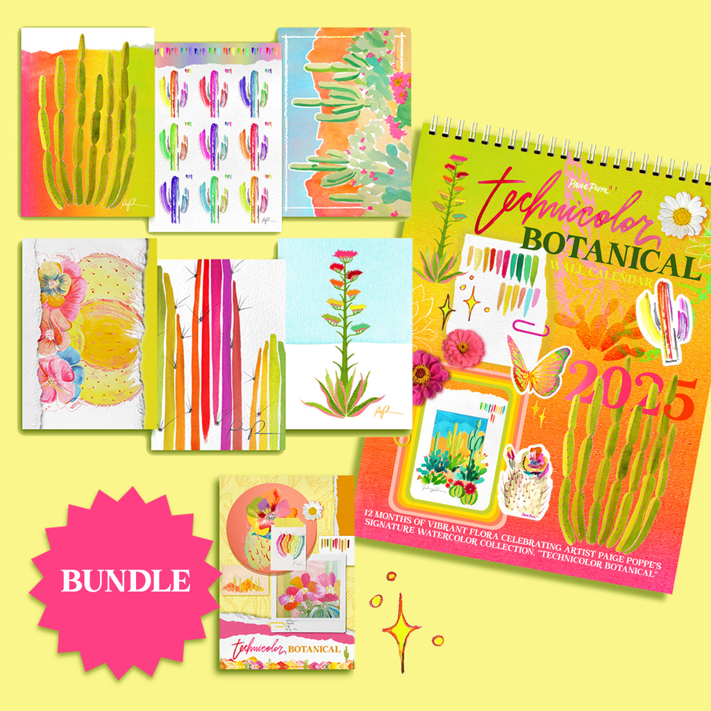 "Technicolor Botanical" 2025 Wall Calendar Bundle