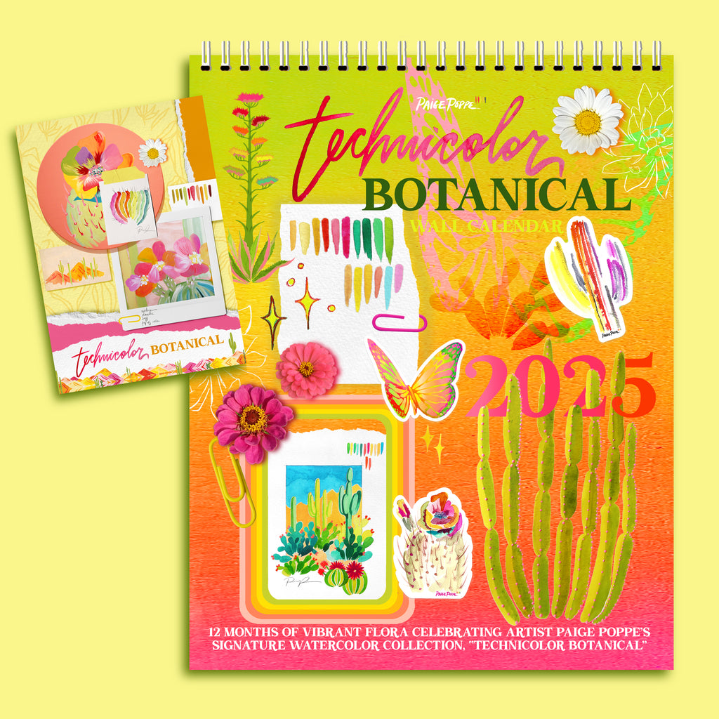 "Technicolor Botanical" 2025 Wall Calendar Bundle