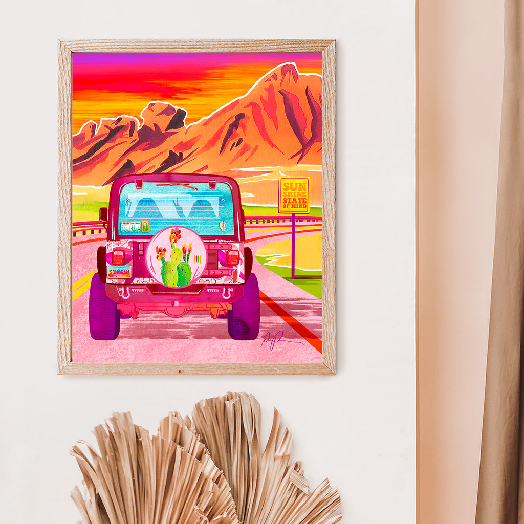 "Vibrant Voyage" Pink Jeep Diecut Sticker