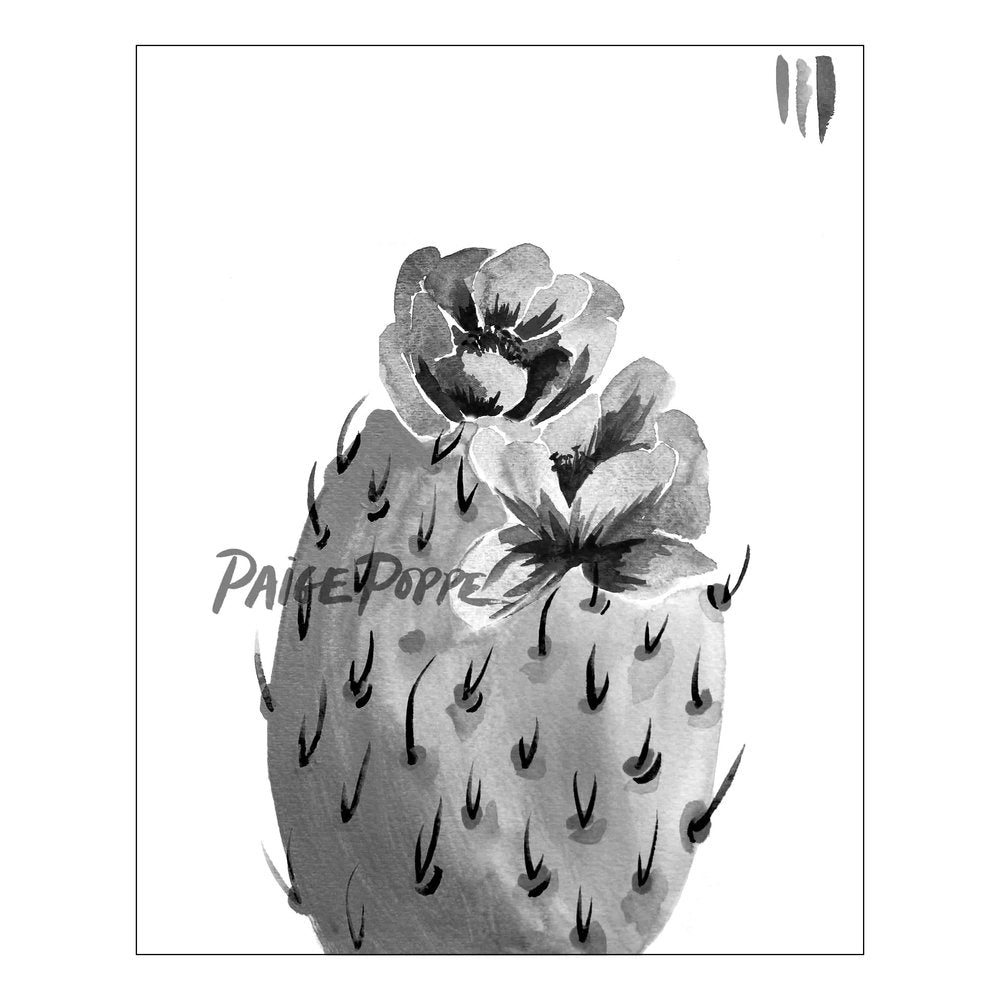 realistic prickly pear cactus drawing Black Bloom" Prickly Pear Watercolor Print – Paige Poppe Art
