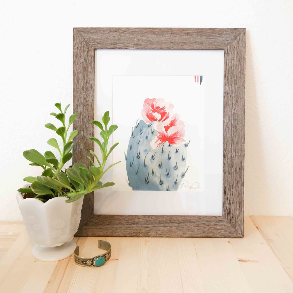 "Cherry Bloom" Prickly Pear Watercolor Print