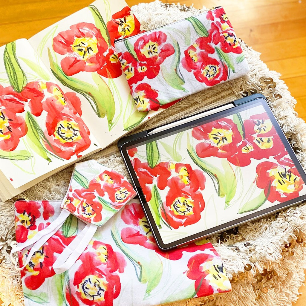 "Blooming Tulips" Patterned Pouches