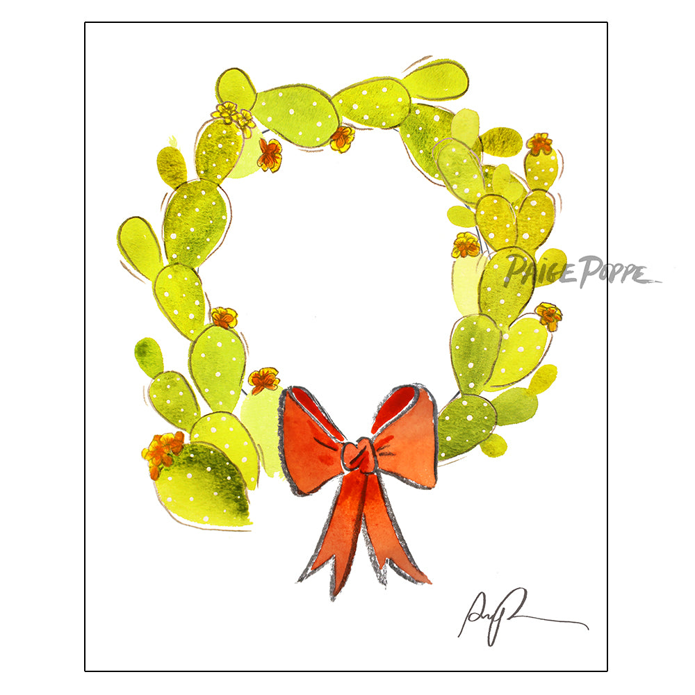 "Cacti Wreath" Holiday Art Print