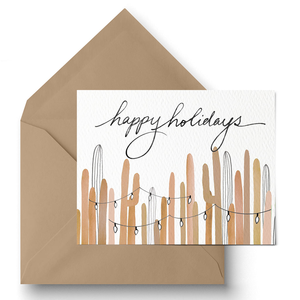 "Earthy Saguaro Lights" Holiday Card