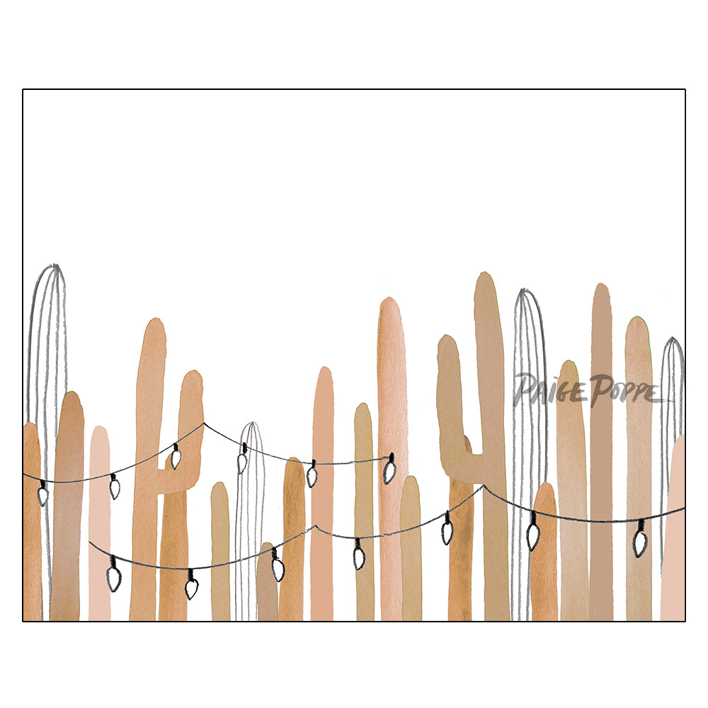 "Earthy Saguaro Lights" Landscape Holiday Art Print