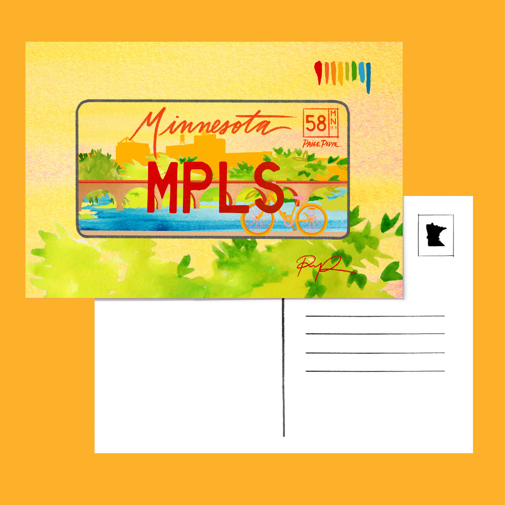 "Bike Minneapolis" Minnesota License Plate Postcard